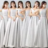 6 Style Elegant Bridesmaid Dresses for Women Grey And Pink Silk Face Back Zipper Floor Length Evening Bridesmaid Dresses With High Quality