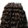 Darkest Brown Brasilian Kinky Curly Virgin Hair Tape in Human Hair Extensions 100g 40st Afro Kinky Curly Skin Weft Seamless Hair 1736394