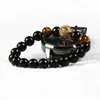 Kraftfulla Mens Smycken Partihandel 10st 10mm Naturfaceted Black Onyx Stone med Micro Pave CZ Leopard Armband för gåva