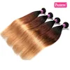 Brasiliansk ombre mänskligt hårväv 3 ton 1b427 brasiliansk blond remy hår buntar hel färgade raka hårförlängningar affär2359099