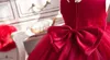 Elegante vestidos de verão menina 2017 Wedding Party Red Chiffon Girls Dress aniversário da menina do Batismo Vestidos com Big Bow 6M-12Y