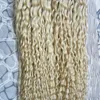 Blonde kinky cheveux bouclés uez coiffure extensions de cheveux humains 200g 1g / brin naturel kératine capsules prébondées