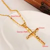 Hommes Femmes 24k or véritable Gf 2mm Lisse Chaîne Collier Croix Pendentif INRI Juses Crucifix Christianisme INBI Jésus de Nazareth Roi