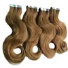 Разрешения для волос Virgin ленты индийский # 6 Средняя коричневая клейкая лента в волосах 80 шт. Волна тела бесшовные ленты в человеческих волосах 200 г