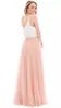 Hot Sale 2017 Blush Pink Tulle Två Piece Brudtärna Klänningar Lång Billiga Vit V-Neck Ruched Golv Längd Boho Maid of Honor Gowns EN3041