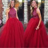 High Neck Red TuLle prom jurk lange plus size kralen avondjurk vakantie formele jurken avond a-line beroemde elegante optochtjurken