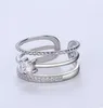 The new three layer opening Diamond Silver Ring female trendsetter adjustable size multilayer ring