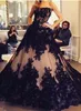 Chic Lace Appliques Ball Gown Evening Dress 2019 Strapless Sleeveless Black and Nude Prom Gowns vestido largo de fiesta