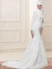 2017 Beyaz Müslüman Gelinlik Yüksek Boyun Boncuklu Aplike Denizkızı Tarzı Özel Yapımı Düğün G272W