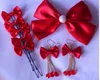 Wedding accessories headdress red bow bride hair accessories 8 pieces