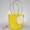 Bolso de las muchachas Bolso grande de la paja de la rota de la flor de la camelia Bolsos tejidos del girasol Bolso de mensajero de la playa de la muchacha grande 5 colores Bolsos del diseño del hombro del totalizador C1022