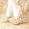 Mode Bekväma Guld Bröllop Skor Kvinnor Skor Plattform Högklackat Rhinestone Bridal Skor Handgjorda Äkta Läder