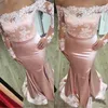 Lace Applique Off Shoulder Bridesmaid Dresses Pink Blush Sexy Sheer Long Sleeve Satin Mermaid Maid Of Honor Gowns Wedding Prom Party Dress