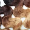 Ombre Hair Extensions Brazylijska fala ciała splot włosów Trzy ton 1B427 Virgin Human Hair Extensions 3 lub 4 PCSLOT21221755207655