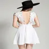 Hot koop sexy kant backless jurk holle vleugel korte jurk witte en zwarte avondjurken voor meisjes dames feestjurk