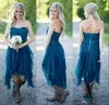 Teal Country Style Bridesmaid Dresses Short Cheap For Wedding Lace Chiffon Beach Lace High Low Ruffles Party Maid Honor Gowns Under 60