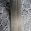 Silver Grey Hair Extensions Taśma w przedłużeniach włosów Proste 100g 40 sztuk Szare Virgin Hair Skin Weft Tape