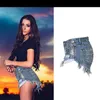 Jeans Gros PADAUNGY argent jean femmes Denim Shorts Punk jambe large pantalon déchiré Rivet Hotpants pantalon mince taille haute pantalons