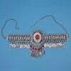 idealway 2 Colors New Fashion Red Green Stone Silver Plated Choker Necklace with Coin Tassel Fashion Jewelry