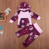 Комплект одежды для новорожденных девочек, весенне-осенняя футболка с капюшоном и цветочным принтом с рисунком + штаны с цветочным принтом, комплекты детской одежды из 2 предметов с фиолетовым принтом