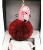 Hot Venda Flamingo Pompom Keychain Adorável Fluffy Artificial Coelho Esfera Chaveiro Chaveiro Animal Pássaro Mulheres Bolsas De Carro Chaveiro