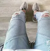 Erkek Kot Giyim Pantolon SLP Mavi / Siyah Yıkılan Erkek Ince Denim Düz Biker Skinny Jeans Erkekler Yırtık