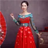Chiński styl Czerwony Cheongsam Kobiety Prom Dresses Sweet Formalne Suknie Wieczorowe Korant Nosić na imprezę Długa Vintage Eleganckiej sukni na lato