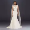 WG3855 Ny Illusion Spets och Satin Mermaid Bröllopsklänning 2019 V-Back Court Tåg Beading Sash Bridal Gowns Cap Sleeve