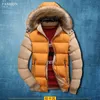 Atacado- Alta Qualidade Down Jacket Homem Vermelho Khaki Quente Abaixo Colarinho Sólido Slim Fit Parka Inverno Capuz Casaco Casual Casaco Abaixo