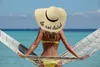 Womens Wide Brim Embroidery Straw Hat Beach Cap Foldable Sun Hats 6 colors