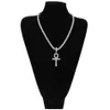 Gold Silver Ankh Egyptian Jewelry Hip Hop Alloy Pendant Bling Rhinestone Crystal Key To Life Egypt Cross Necklace Chain
