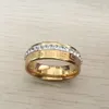 2017 Ny lyxig högkvalitativ bred 8mm 316 Titan Steel Yellow Gold Plated Greek Key Wedding Band Crystal Ring Men Women221K