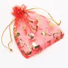Oro Bronzing Love Heart Organza Sacchetti di gioielli Sacchetti regalo Sacchetti di favore di nozze 7 * 9 cm / 9 * 12 cm / 13 * 18 cm / 17 * 23 cm