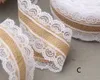 10m Natuurlijke Jute Jute Hessische Kantlint Roll + Wit Kant Vintage Bruiloft Decoratie Partij Kerstmis Crafts Decoratief