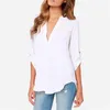 2019 Nuove donne di moda manica lunga in chiffon con scollo a V T-shirt autunno sexy lavoro casual top donna taglie forti tee solido nero bianco