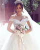 2017 Romantic Vestios De Noiva Ball Gown Wedding Dresses Princess Off Shoulders Cap Sleeves Lace Appliques Backless Bridal Gowns