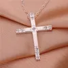 wedding Inlaid stone cross women's sterling silver plate Necklace fashion 925 silver pendant Necklace with chains GN5392817