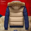 Atacado- Alta Qualidade Down Jacket Homem Vermelho Khaki Quente Abaixo Colarinho Sólido Slim Fit Parka Inverno Capuz Casaco Casual Casaco Abaixo