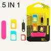5 in 1 Nano SIM-kaartadapters + Regelmatige Micro SIM + Standaard SIM-kaart Gereedschap voor iPhone 4 4S 5 5C 5S 6 6S Retail Doos 1000pcs / lot