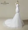 Abito da sposa a sirena sexy bianco con applicazioni a cuore in raso Abiti da festa lunghi fino al pavimento Abiti da sposa