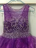 Purple Crystal Backless Ball Gown Flower Girl Dresses with Beading Sequined Organza Girls Pageant First Communion Dress BF10