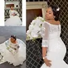 Vestidos de casamento de renda do país Africano Plus Size Meia manga Lace Appliques fora do ombro sereia vestidos nupciais coberturas botão feito sob encomenda