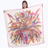 New Twill Silk Scarf Women Indian Feather Printing Square Scarves Fashion Wrap Female Foulard Large Hijab Shawl Neckerchief 130*130CM