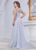 花嫁の服のエレガントな銀のスパンコールの母親のビーズのシアージュエルネック結婚式のゲストドレススイープ列車プラスサイズのシフォンイブニングガウン