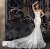 Lace Mermaid Wedding Dresses Spaghetti Straps Trumpet Appliqued Bridal Gowns Court Train Tulle Country Wedding Dress