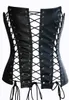 Punk Sexy Women Black Corset Front Back Lace Up Tops Waist Shaping Corset Faux Leather Overbust Bustier