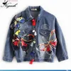 Vente en gros- 3XLMori Fille Jeans Veste Automne Lâche Géométrique Patchwork Designs Denim Vestes Survêtement Femme HARAJUKU Top Coat plus la taille