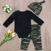 Neue Jungen Outfits Herbst Kleiner Mann Gedruckt Neugeborenes Baby Strampler Langarm Camouflage Hose Hut 3 Stücke Baby Outfits Set Kinderkleidung