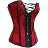 Corsetto rosso sexy vintage da donna Steampunk Bustier Cosplay Lingerie basca con lacci Stampa floreale Overbust Shapewear S-6XL
