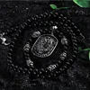 Punk Black Glass Bead Link Chain Lion Colgante Collar Hombres Mujeres Negro Rhinestones Oro Plata 316L Acero inoxidable Animal Sweater285g